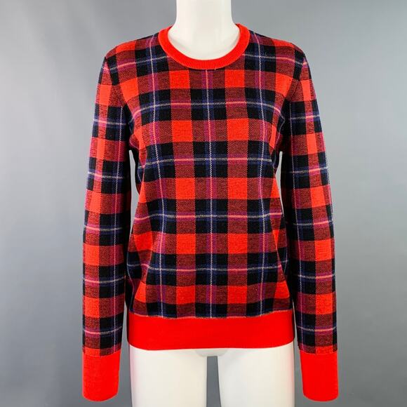 EQUIPMENT Size S Red Black Blue Wool Blend Plaid Crew Neck Pullover